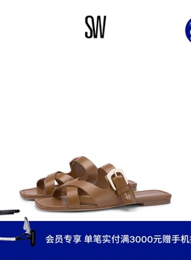 【夏季新品】SW SAI LOGO SLIDE 夏季方头平底交叉带凉鞋女鞋