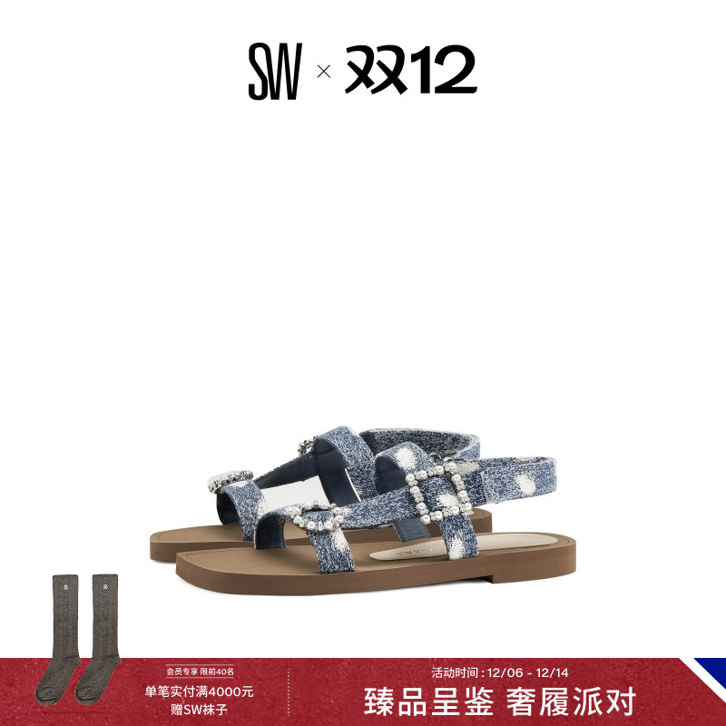 SW CRYSTAL GEO BUCKLE SPORT SANDAL 珍珠装饰搭运动风平底凉鞋