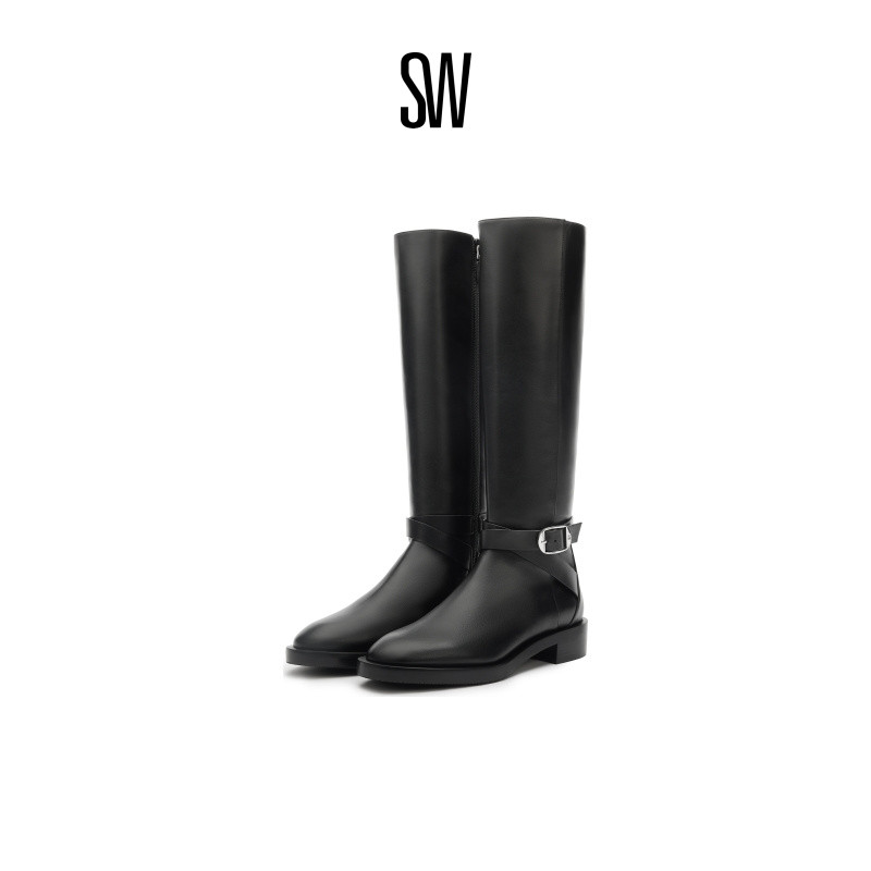 SW早秋新款系带机车风长筒骑士靴