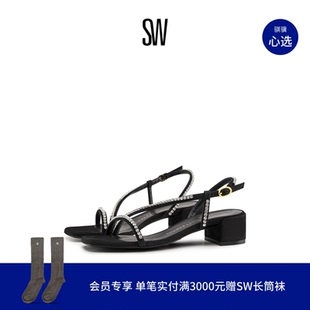春夏水晶一字带粗跟方头凉鞋 女 SANDAL SOIREE CRYSTAL