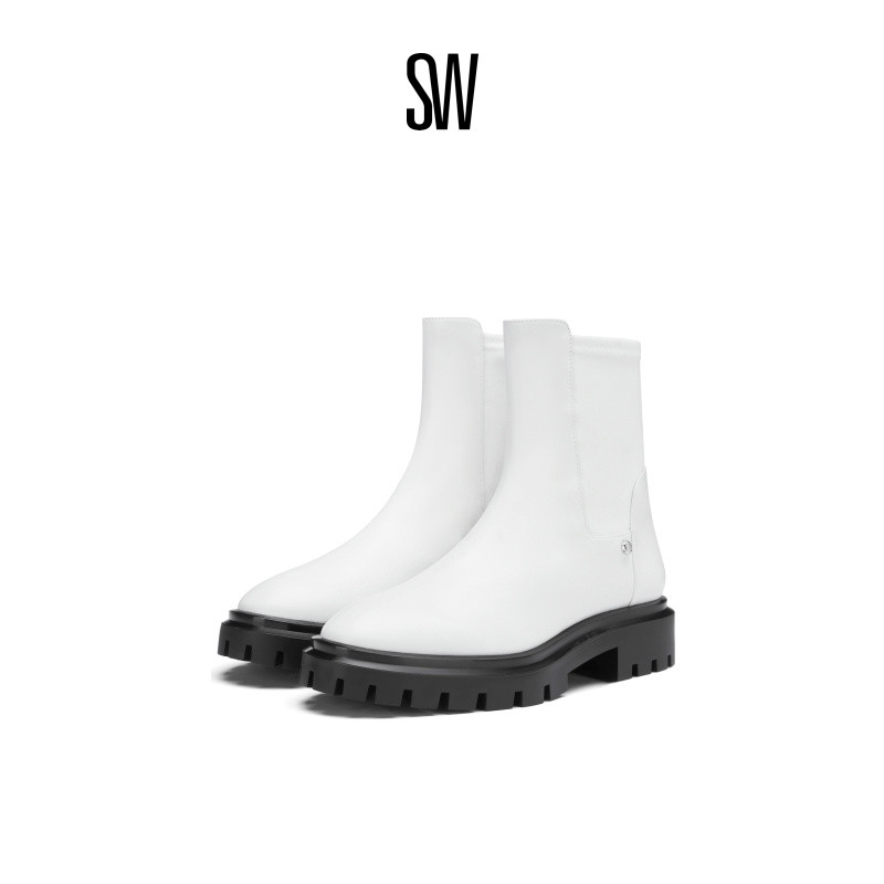 SW秋冬拼接厚底圆头短筒短靴