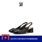 春季 新品 GABBY SLINGBACK 杏仁圆头方跟露跟浅口高跟鞋