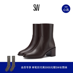 BOOTIE Stuart 秋冬粗高跟圆头短筒靴女靴 ZIP ESME Weitzman