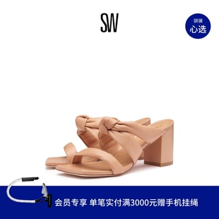 KNOT BLOCK SLIDE 休闲女拖鞋 粗跟露趾方头凉鞋 PLAYA