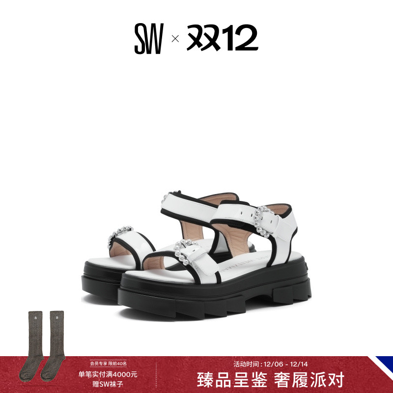 SW NOHO PEARL BUCKLE SANDAL 夏季珍珠装饰凉鞋厚底运动凉鞋女