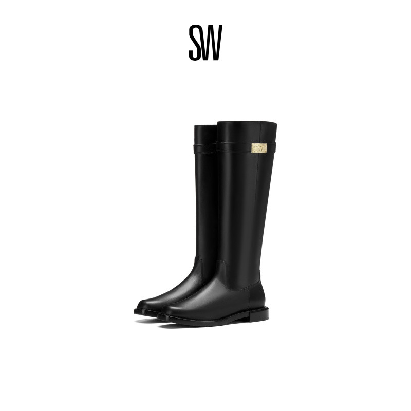 SW秋冬侧拉链粗跟厚底及膝靴