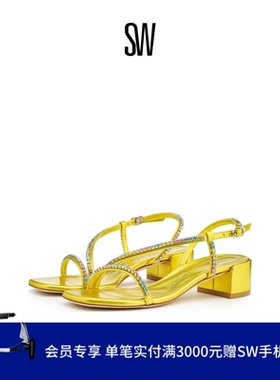 SW SOIREE CRYSTAL 35 SANDAL 水晶一字带方头粗跟时尚凉鞋女