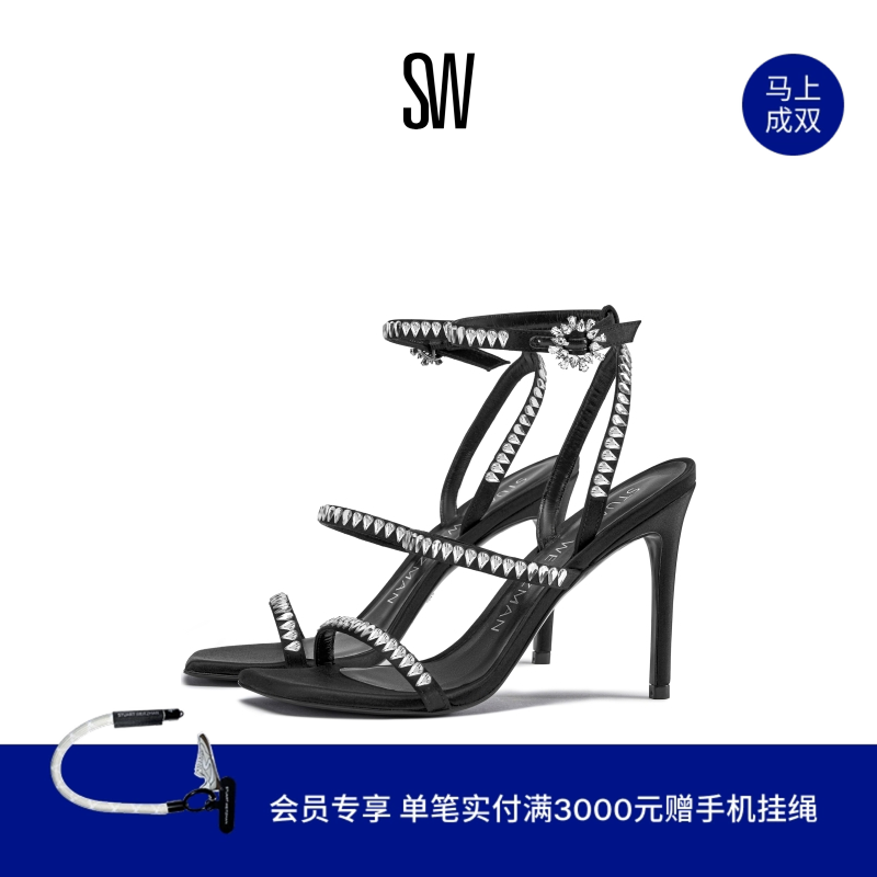 SW GEMCUT 100 STRAPPY SANDAL 水晶细高跟罗马凉鞋一字带凉鞋女