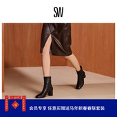 秋冬新品 LUCIE BOOTIE 粗跟圆头拼接瘦瘦靴短筒靴女