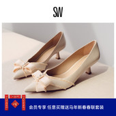 早秋新品 BOWIE PUMP 珍珠装 饰蝴蝶结小猫跟尖头高跟鞋