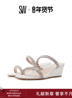 SW HIGHSHINE 50 WEDGE SLIDE 早春水晶双带凉鞋女坡跟凉拖