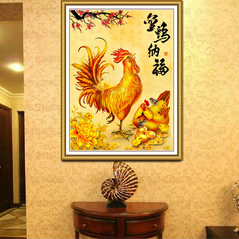 魔方钻金鸡纳福钻石画diy钻石绣新中式魔方钻钻石绣