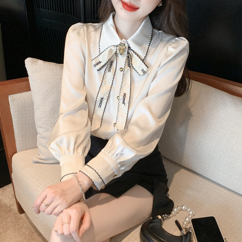 蝴蝶结衬衫淑女法式衬衫女小香风衬衫