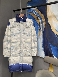 【V薏蔻】白色蓝色渐变连帽长款羽绒服949146112