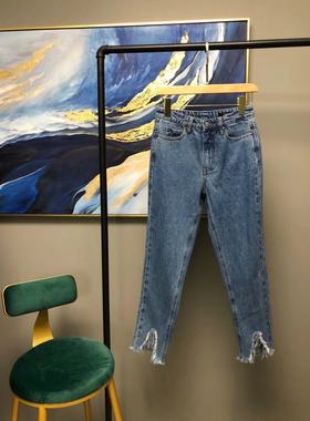 【摩系列】浅蓝色无弹裤脚中间开叉穗穗牛仔裤MA182PAT417