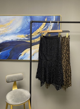 【V薏蔻】黑绿棕两色蕾丝侧面字母图案半身裙930701362