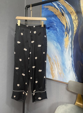 E黑色白色花朵真丝睡裤款休闲裤EAI1PAT075