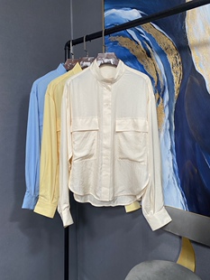E乳白淡黄浅蓝三色三醋酸底领衬衫 EAI2TOP005