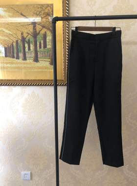 M黑色侧面拉链含羊毛条设计西装裤MA184PAT117