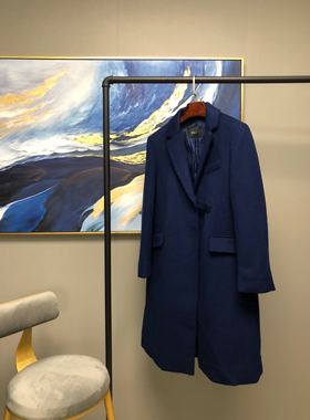【摩系列】深蓝色含羊毛西装翻领长带系扣毛呢大衣MA174OVC107