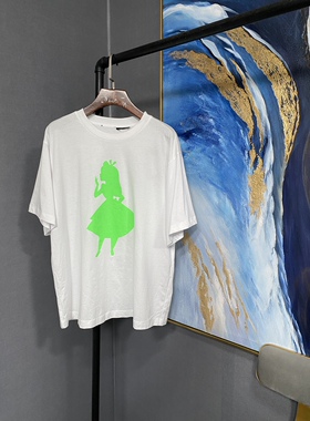 M白色前荧光绿剪影宽松半袖T恤MAI2TEE006