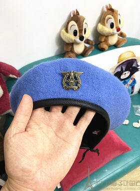 正宗羊毛天蓝色男女徽章贝雷帽