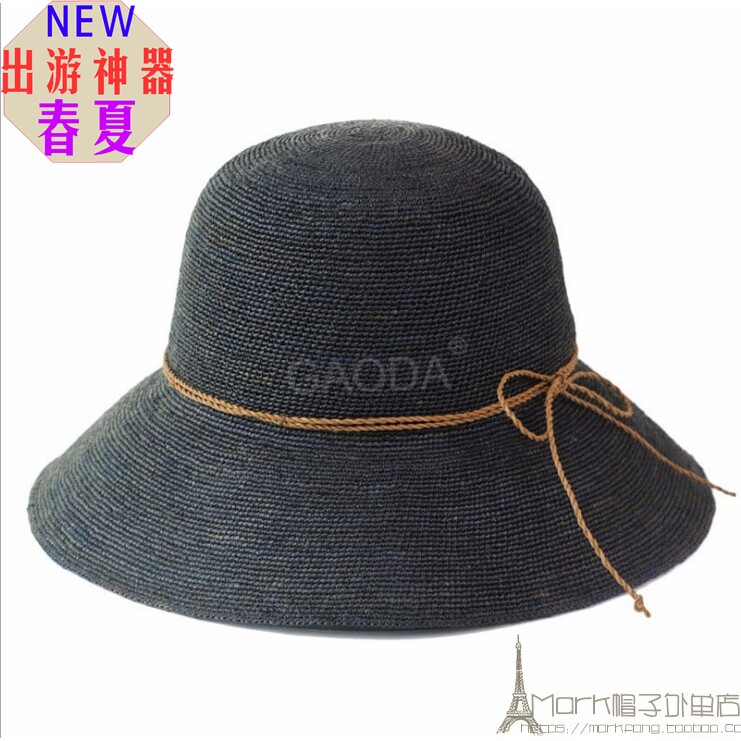 10cm拉菲草细钩针大檐女士太阳帽