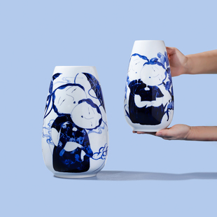 景德镇官方青花陶瓷现代花瓶中式 饰摆件创意礼物 插花花器桌面装