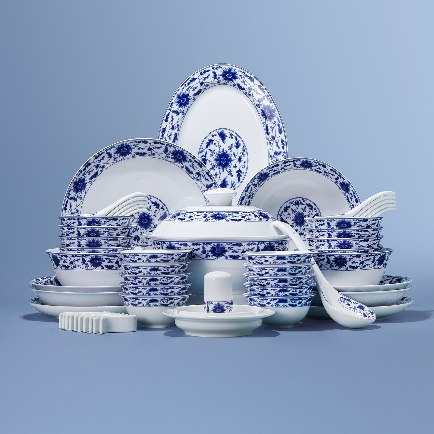 景德镇官方陶瓷无铅釉中青花饭碗餐盘碟中式餐具家用面碗家用散件