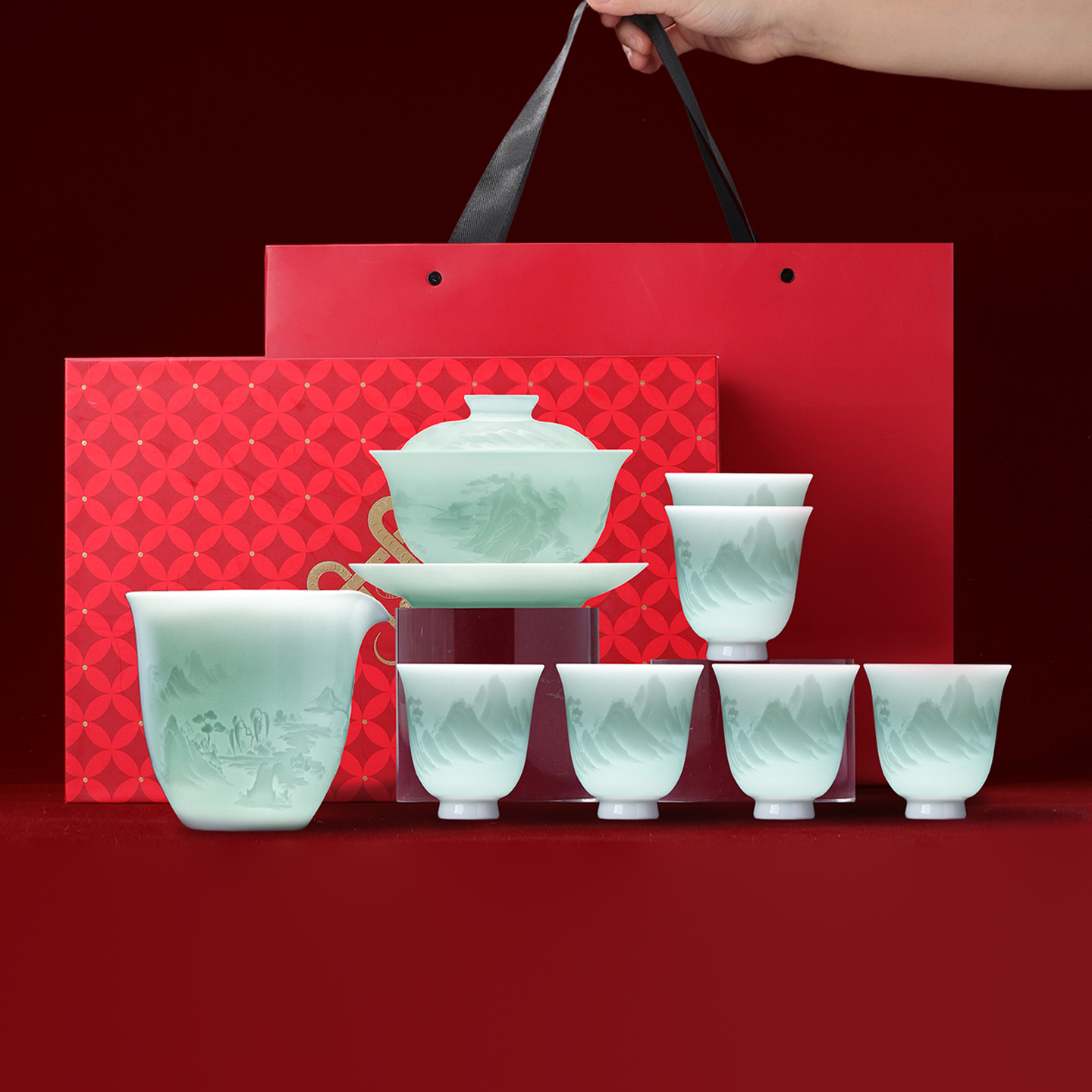 景德镇陶瓷中国色高端茶具礼盒装