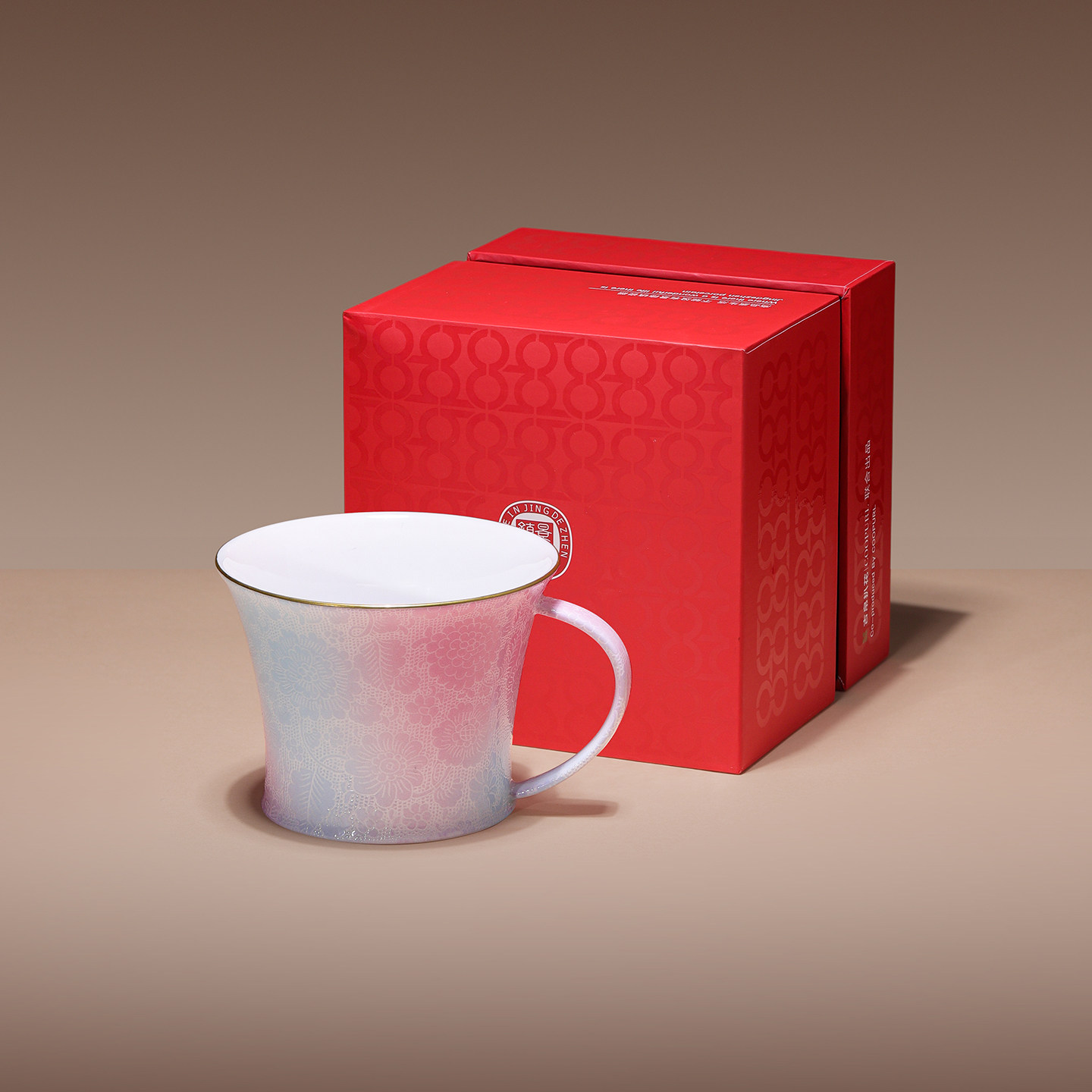 景德镇官方陶瓷扒花马克杯中式家用咖啡杯套装喝茶杯高档礼盒送礼