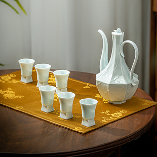 家用宋式 景德镇官方陶瓷雕刻酒具套装 执壶影青雕花酒壶白酒杯送礼
