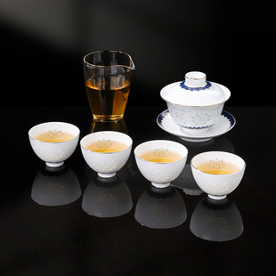 景德镇官方陶瓷青花玲珑茶具整套泡茶专用高档品茗送礼生日礼物