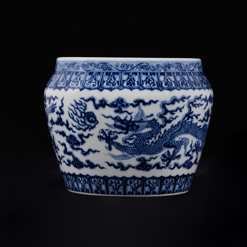 景德镇官方陶瓷手工釉下青花行龙纹仿古摆件客厅装饰高档摆件花瓶