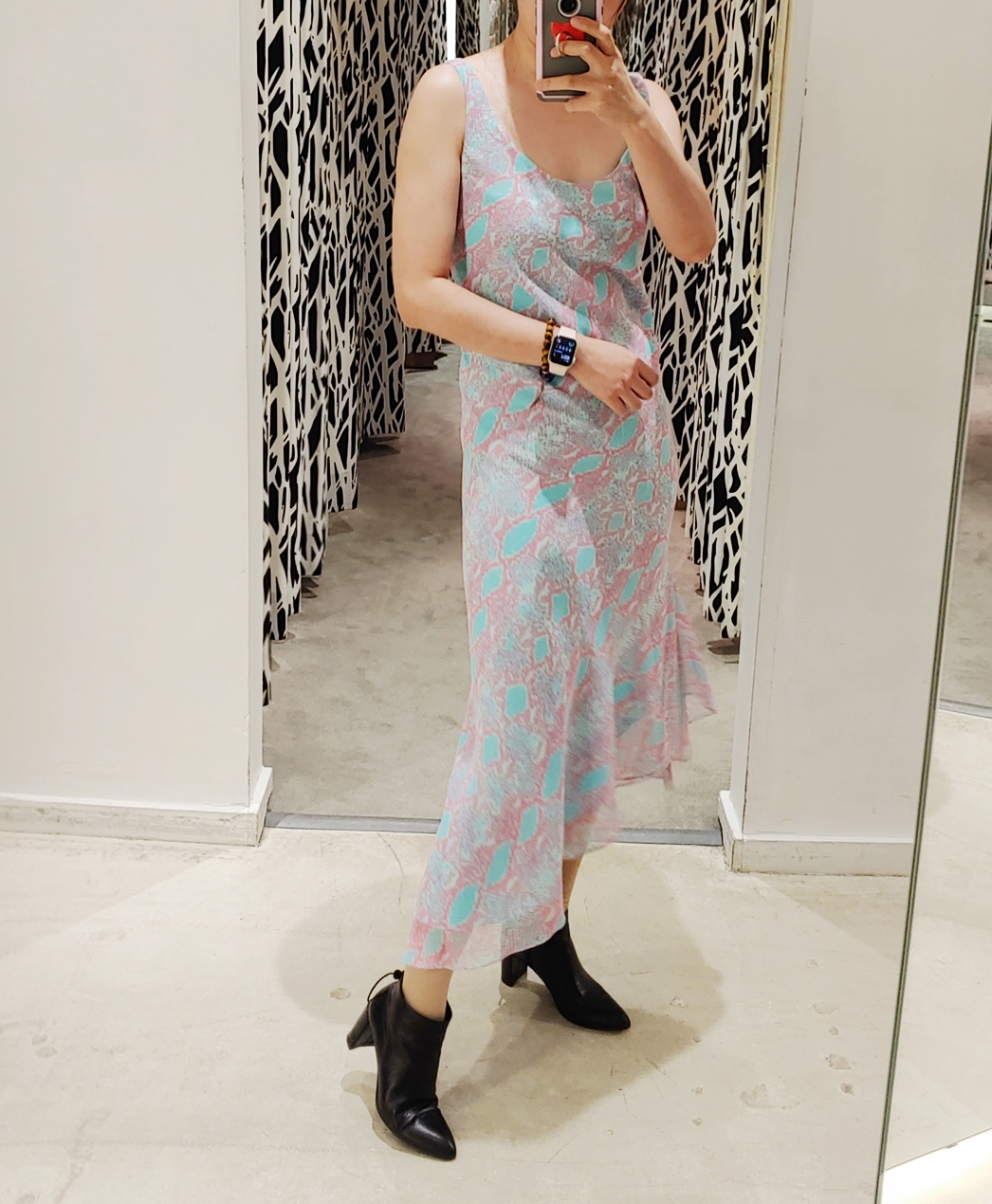 斜边雪纺美国正品花色休闲连衣裙