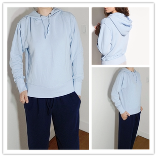 秋季 新品 天蓝色 代购 温暖清新 套头 vince 卫衣 思思美代 连帽