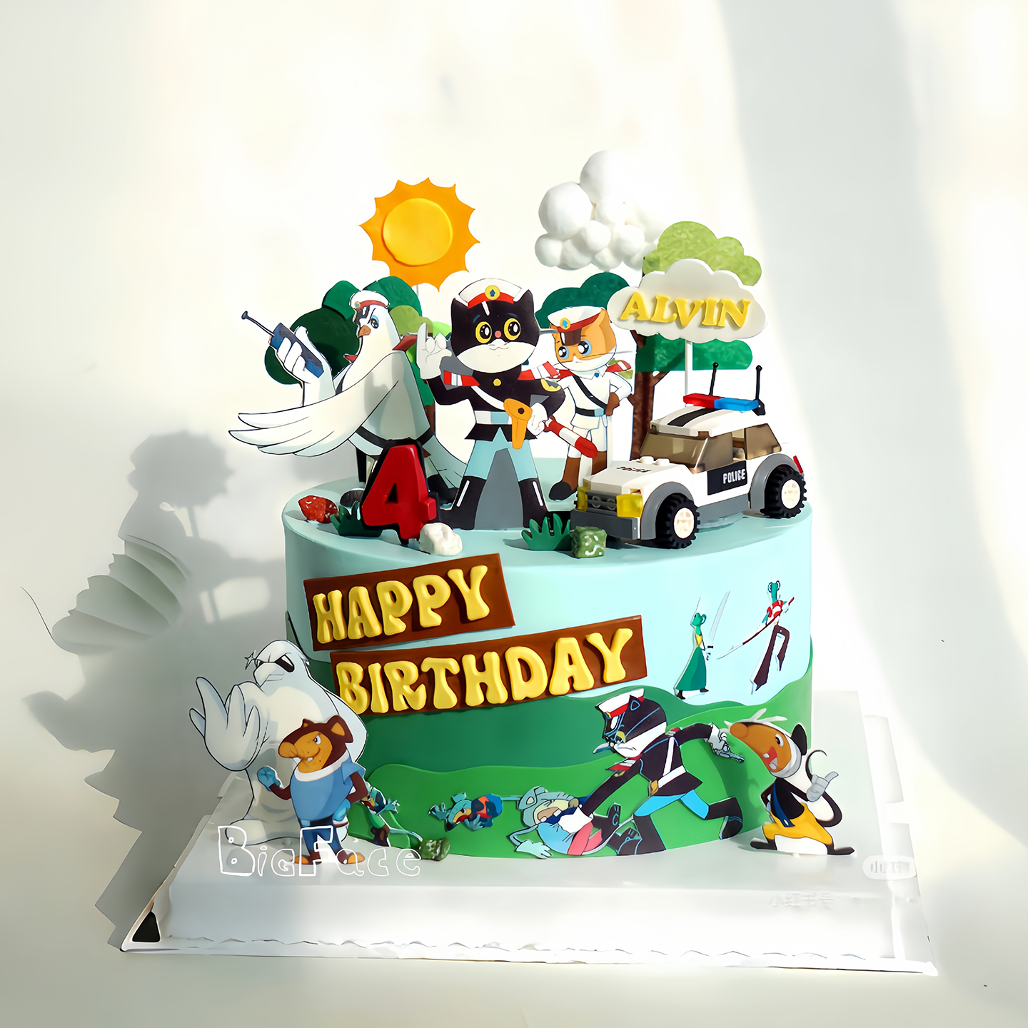 通黑猫警察警车蛋糕装饰