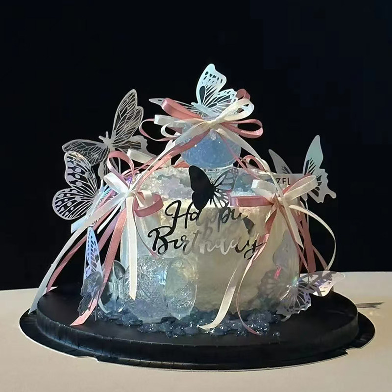 网红氛围感蝴蝶生日蛋糕装饰摆件女神闺蜜女朋友生日甜品烘焙插件