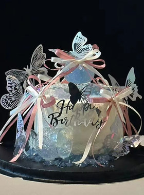 网红氛围感蝴蝶生日蛋糕装饰