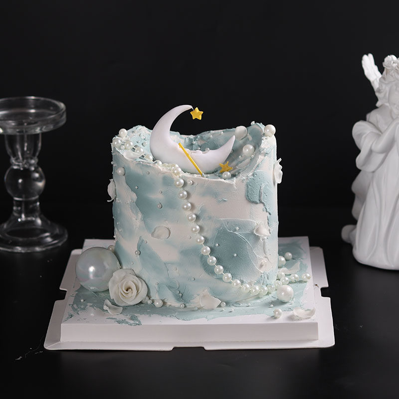 网红水中月蛋糕装饰软陶星星月亮船摆件幻彩球珍珠项链生日装扮