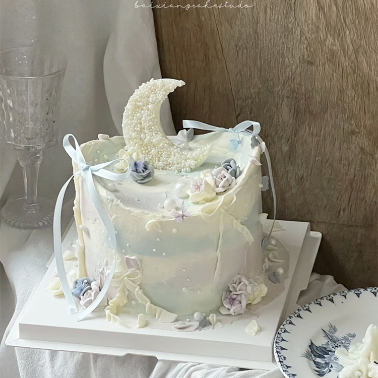 ins风许愿池月亮生日蛋糕装饰