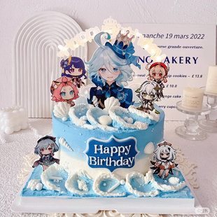 二次元原元神生日蛋糕装饰插件芙宁娜可莉胡桃人物烘焙装饰插牌