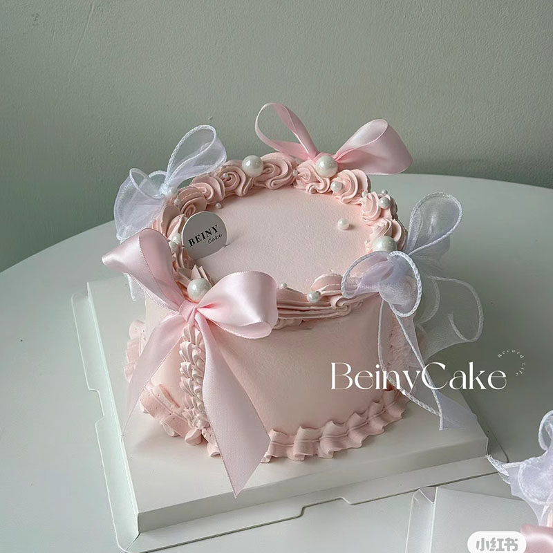 网红ins风小仙女生日蛋糕装饰可爱少女心粉色丝带蝴蝶结烘焙装扮