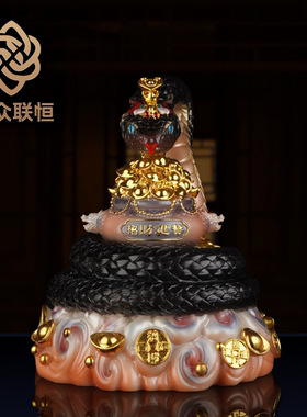 汉白玉灵蛇真身白绿黑常蟒蛇像体元宝生肖蛇桌面招财镇宅供奉摆件