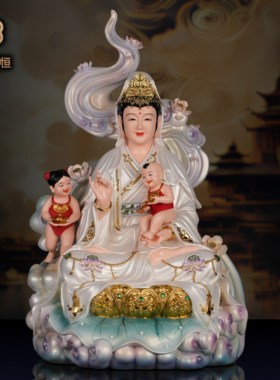 送子观音像菩萨像树脂男孩女孩求龙凤子女彩绘居家供奉摆件家用