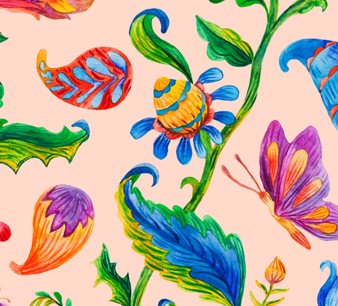 四方连续花型设计psd tif印花格式 素材 手绘花朵t5-47