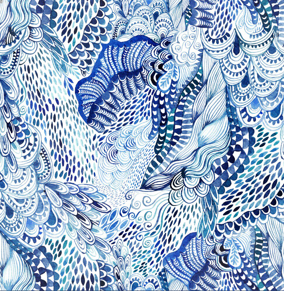 四方连续花型设计psd tif印花 素材 民族风青花中国风水彩t7-81