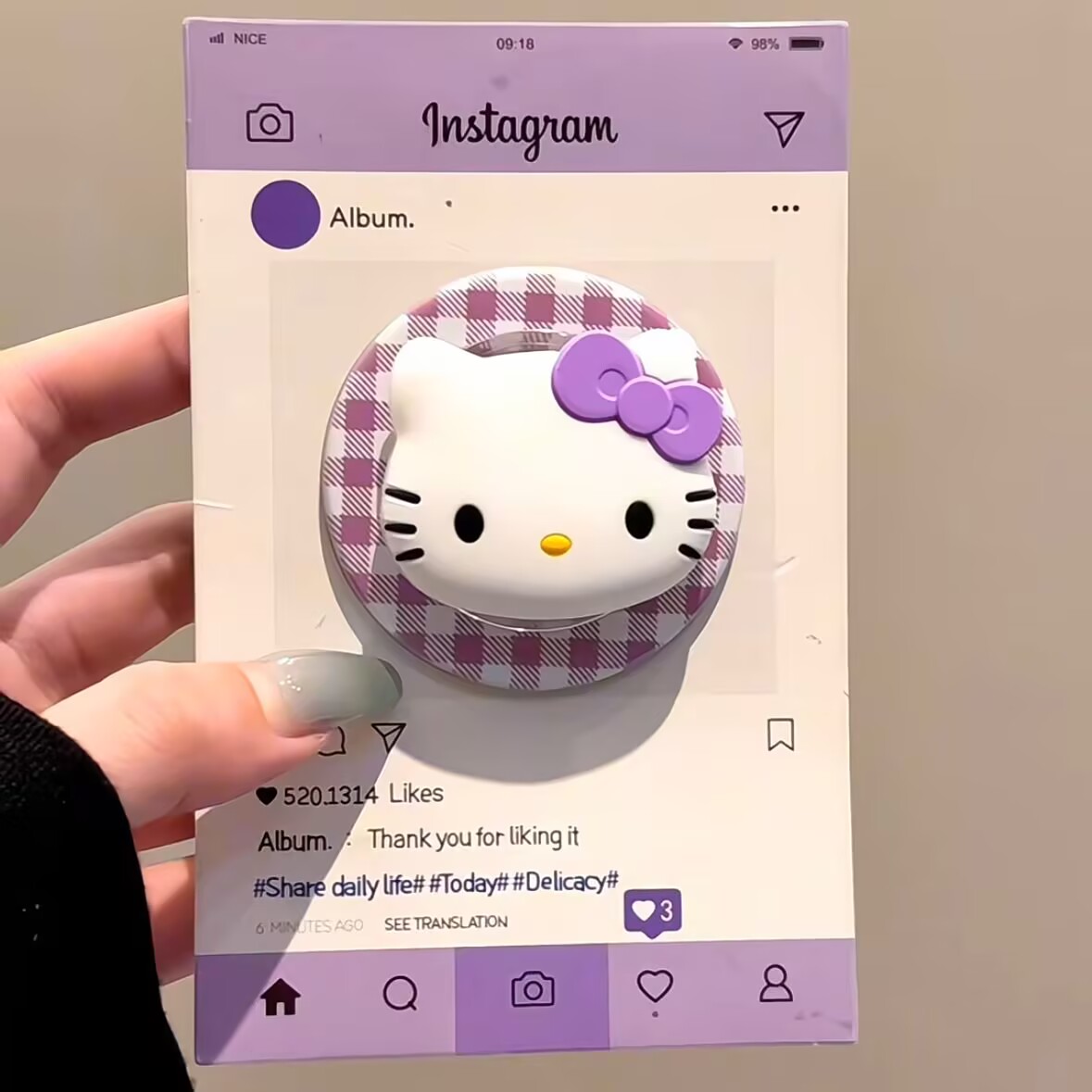 可爱紫蝴蝶结kitty适用MagSafe手机磁吸懒人支架气囊伸缩强力吸附