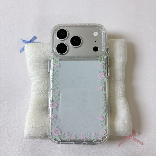 ins围边粉色玫瑰花圆边双层适用苹果17promax手机壳iPhone16新款保护套15 /14/13全包硅胶防摔日韩