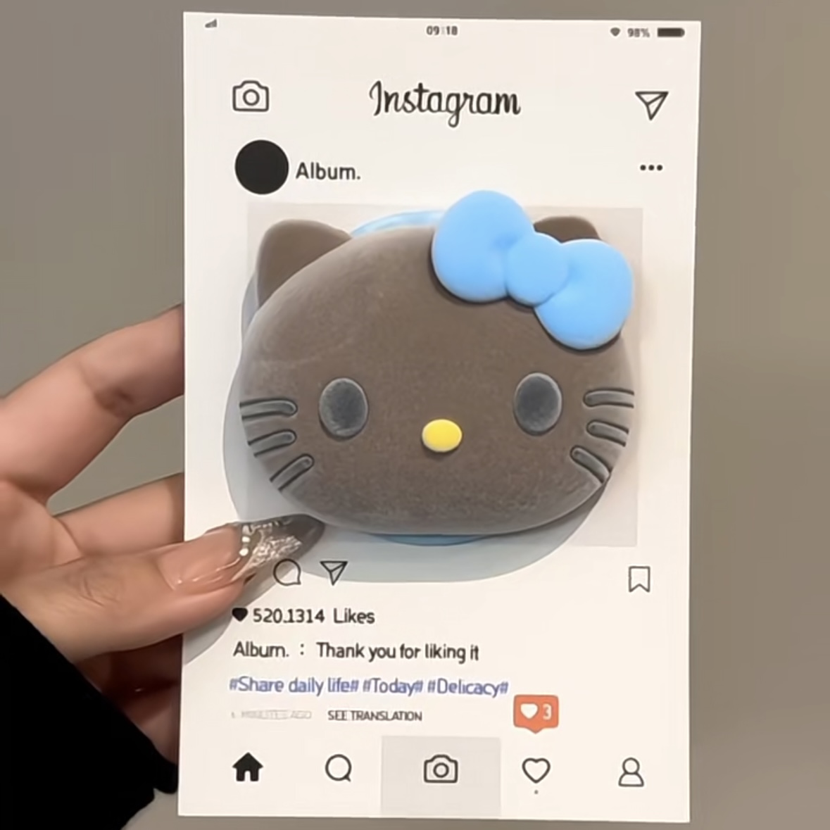 蓝蝴蝶结黑皮kitty适用MagSafe手机磁吸懒人伸缩气囊支架强力吸附